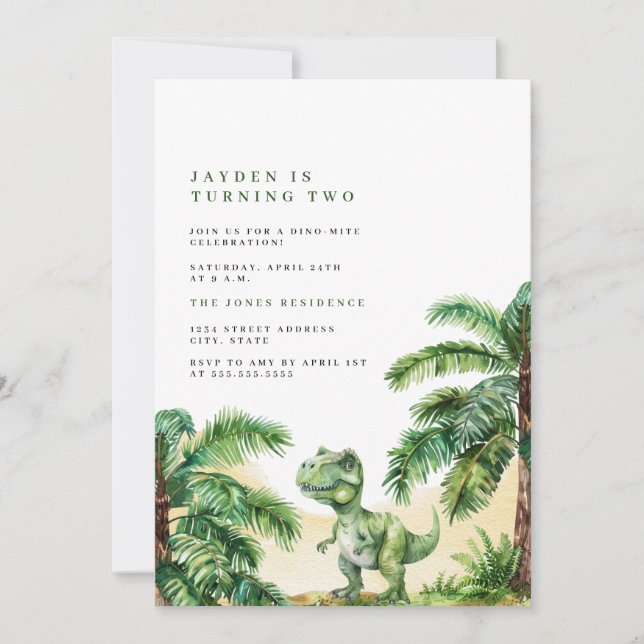 T-Rex Dinosaur Birthday Invitation (Front)