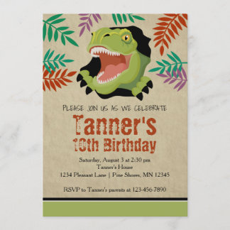 T Rex Dinosaur Birthday Invitations │ Green