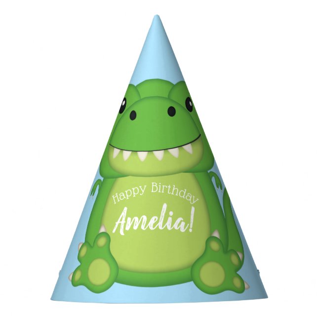 T-Rex Dinosaur Birthday Party Blue Hat (Front)