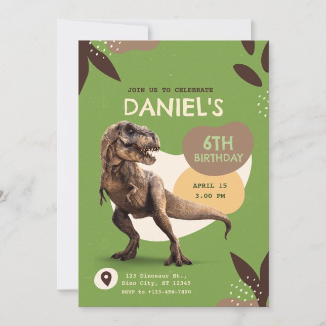 T-Rex Dinosaur Birthday Party Invitation (Front)
