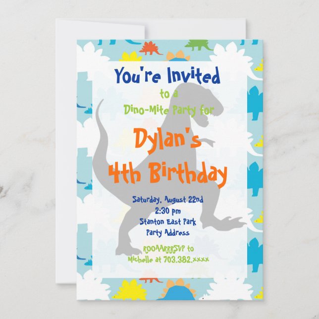 T Rex Dinosaur Birthday Party Invitations (Front)