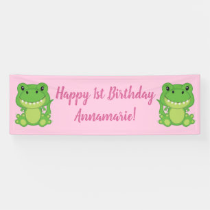 T-Rex Dinosaur Birthday Party Pink Banner