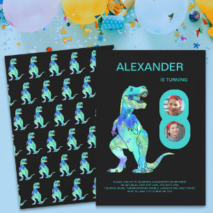 T-Rex Dinosaur Boys 8th Birthday Party Photo Invitation