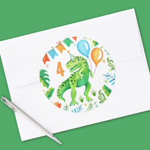 T rex Dinosaur Boys Birthday Watercolor Classic Round Sticker