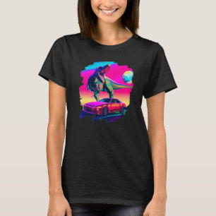 T Rex Dinosaur Chasing Sports Car In Space Tyranno T-Shirt
