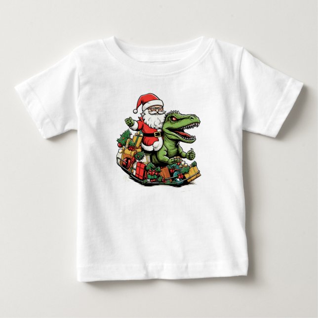 T-Rex Dinosaur Christmas | Funny Festive Holiday Baby T-Shirt (Front)