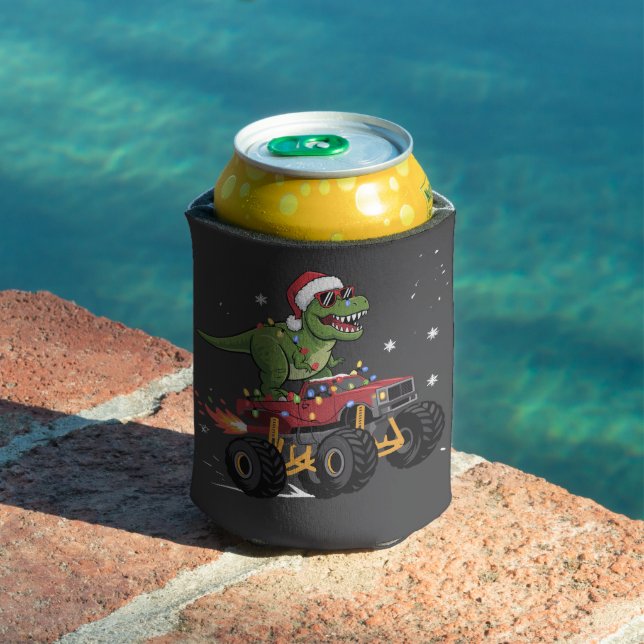 T-Rex Dinosaur Christmas Monster Truck  Can Cooler (In Situ Pool)