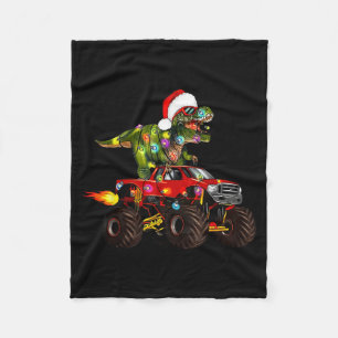 T-rex Dinosaur Christmas Monster Truck For Kids Bo Fleece Blanket