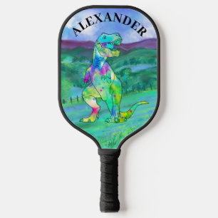 T. rex dinosaur colourful add name pickleball paddle