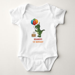 T-rex Dinosaur Colourful Balloons First Birthday Baby Bodysuit