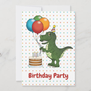 T-rex Dinosaur Colourful Balloons Kid's Birthday Invitation