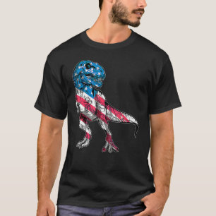 T Rex Dinosaur Cute Us Flag 4th Of July   For Boys T-Shirt