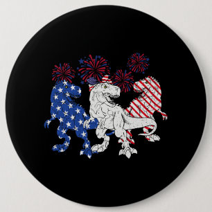 T Rex Dinosaur Cute US Flag 4th of July Outfit For 6 Cm Round Badge