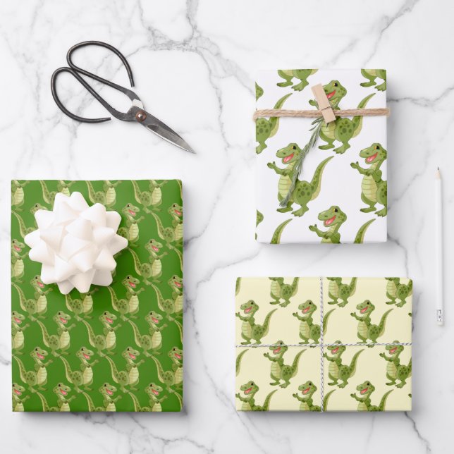 T-Rex Dinosaur Design Wrapping Paper Sheets (Front)