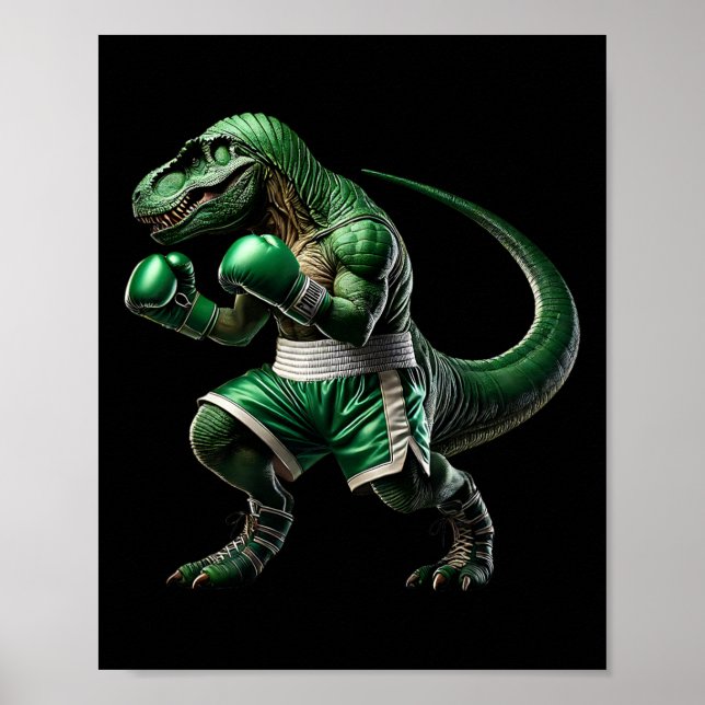 T-rex Dinosaur Doing Boxing Boxer Martial Art  Poster (Front)