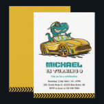 T-Rex Dinosaur Drive Yellow Car Kids Boys Birthday Invitation<br><div class="desc">Cute design for kids,  boys or girls who love sports car,  race car,  racing games,  dinosaur and T-rex. Perfect for race car theme birthday party. You can customise the wording to fit other occasions.</div>