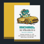 T-Rex Dinosaur Drive Yellow Car Kids Boys Birthday Invitation<br><div class="desc">Cute design for kids,  boys or girls who love sports car,  race car,  racing games,  dinosaur and T-rex. Perfect for race car theme birthday party. You can customise the wording to fit other occasions.</div>
