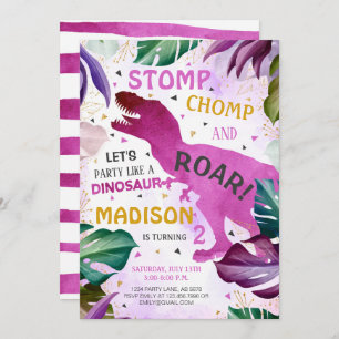 T Rex Dinosaur Girl Birthday Invitation