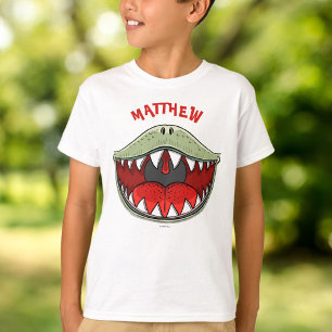 T-Rex Dinosaur Green Mouth Kids Name T-Shirt
