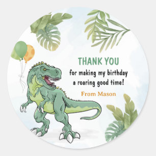 T-Rex Dinosaur Greenery Birthday Party Classic Round Sticker