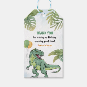 T-Rex Dinosaur Greenery Birthday Thank You Gift Tags