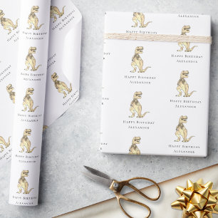 T-Rex Dinosaur Happy Birthday Personalised Wrapping Paper