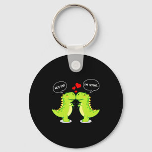T Rex Dinosaur Hug Me Valentines Day Funny Couple Key Ring