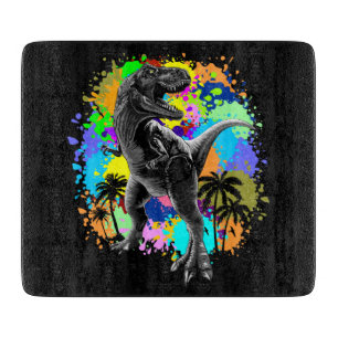 T-Rex Dinosaur Jurassic Reptile on Paint Stains Cutting Board