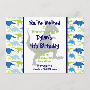 T Rex Dinosaur Kids Birthday Party Invitations