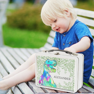 T-Rex Dinosaur Kids Name Metal Lunch Box