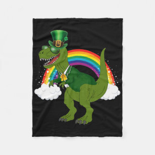 T-rex Dinosaur Leprechaun Rainbow St Patricks Day  Fleece Blanket