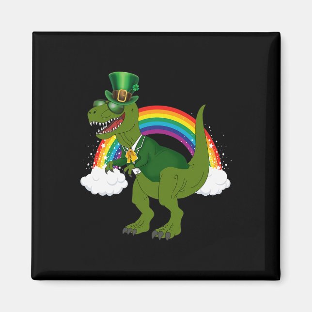 T-rex Dinosaur Leprechaun Rainbow St Patricks Day  Magnet (Front)
