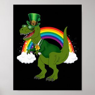 T-rex Dinosaur Leprechaun Rainbow St Patricks Day  Poster
