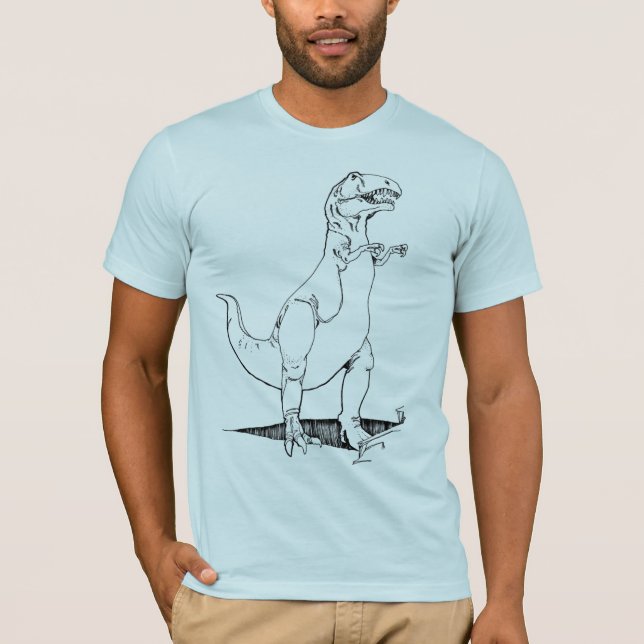 T Rex Dinosaur light blue semi fitted mens tshirt (Front)