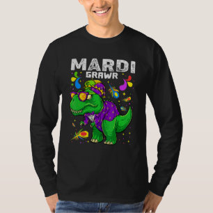 T Rex Dinosaur Mardi Gras Bead Costume Mardi Grawr T-Shirt