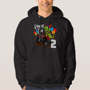 T Rex Dinosaur Monster Truck Birthday For Boys 2 Hoodie