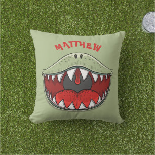 T-Rex Dinosaur Mouth Green Kids Name Cushion
