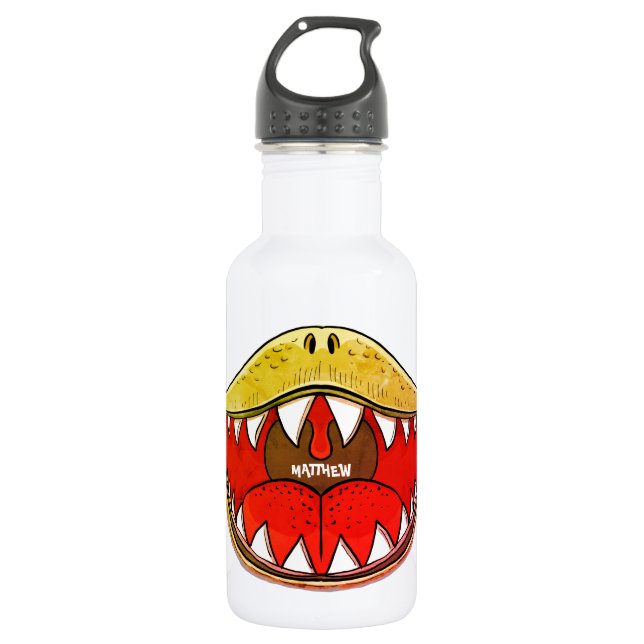 T-rex Dinosaur Mouth Kids Cartoon Yellow Name 532 Ml Water Bottle (Front)