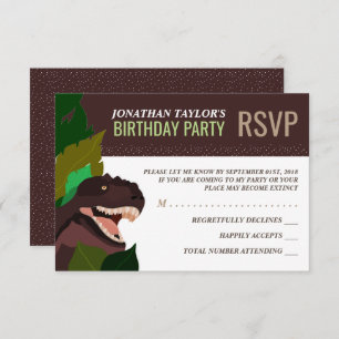 T Rex Dinosaur Party Children's Birthday RSVP Invitation