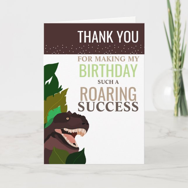 T Rex Dinosaur Party Children's Birthday Thank You Card (Front)