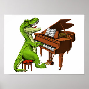 T-Rex Dinosaur Pianist Poster