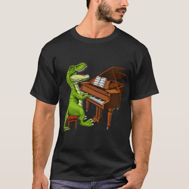 T-Rex Dinosaur Pianist T-Shirt (Front)