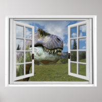 T-Rex Dinosaur Picture View Fake Window
