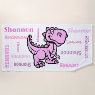 T Rex Dinosaur Pink Personalised Name Beach Towel