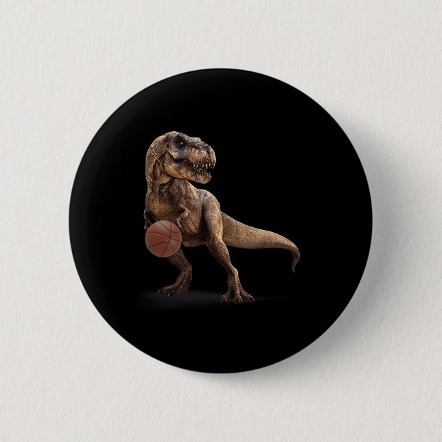 T Rex Dinosaur Playing Sketll Funny Dinosaur Hoops 6 Cm Round Badge (Front)