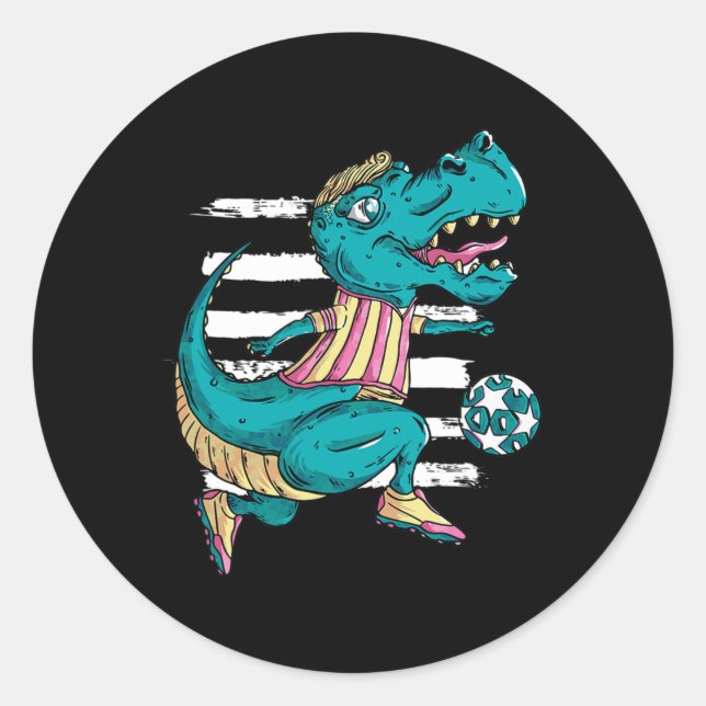 T-rex Dinosaur Plays Soccer - Trex Design  Classic Round Sticker (Front)