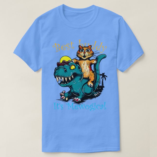 T Rex Dinosaur Riding Cat 2 T-Shirt (Design Front)