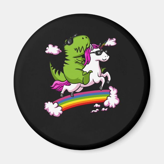 T-Rex Dinosaur Riding Magical Unicorn Rainbow Magnet (Front)