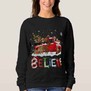 T-rex Dinosaur Riding Red Truck Merry Christmas X- Sweatshirt