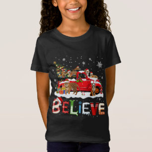 T-rex Dinosaur Riding Red Truck Merry Christmas X- T-Shirt